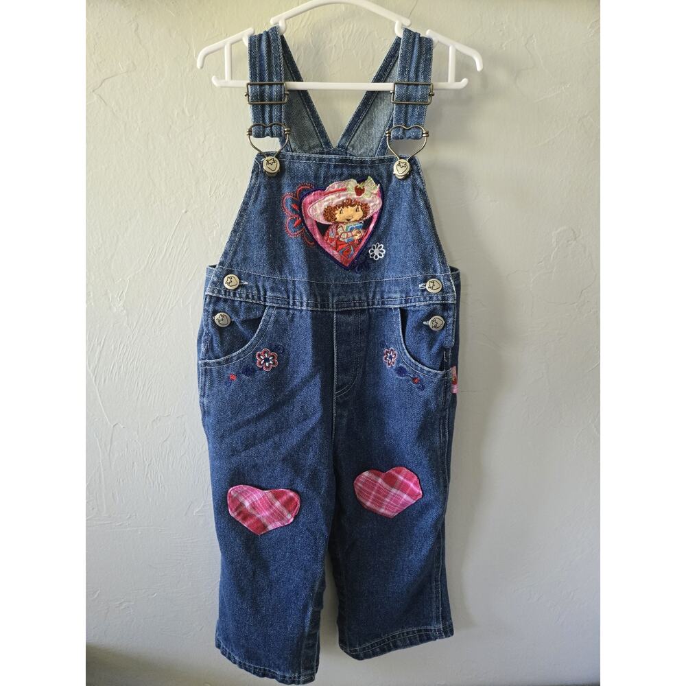 VTG 2005 Strawberry Shortcake Girls Denim Overall 18M Pink Heart Pockets Rare